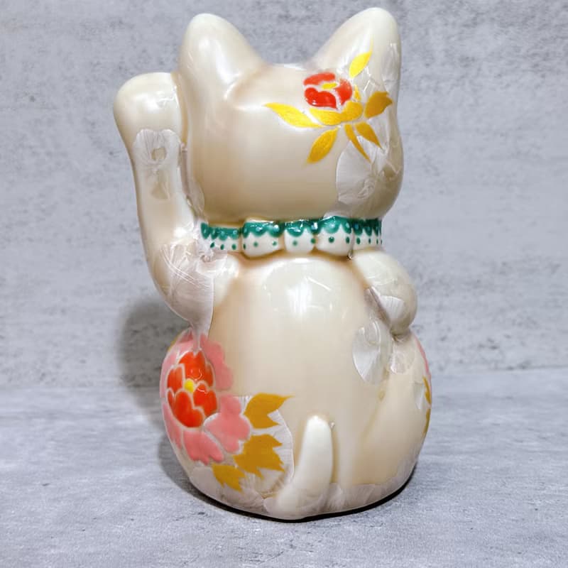 【花耀福貓】日本清水燒招財貓 | 花結晶 杏 体花 千萬両 左