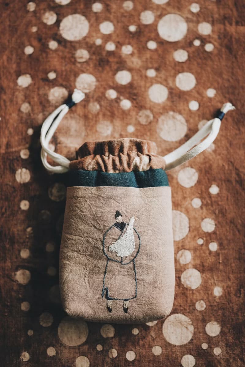 手工刺繡束口袋收納袋