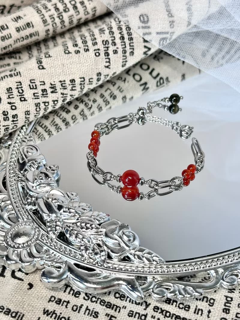 浪漫火族公主瑪瑙手鍊 - 醫療鋼/紅瑪瑙/金曜石
