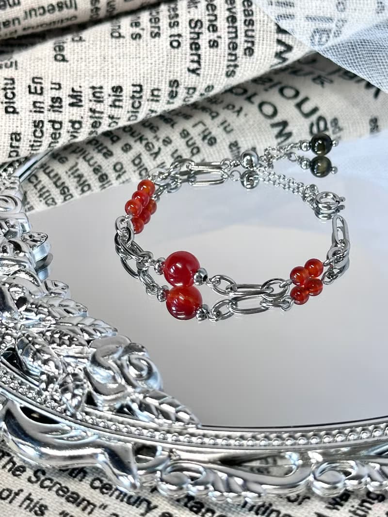 浪漫火族公主瑪瑙手鍊 - 醫療鋼/紅瑪瑙/金曜石