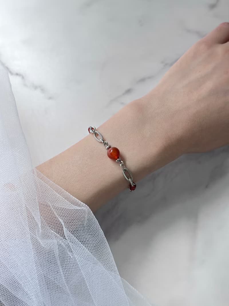 浪漫火族公主瑪瑙手鍊 - 醫療鋼/紅瑪瑙/金曜石
