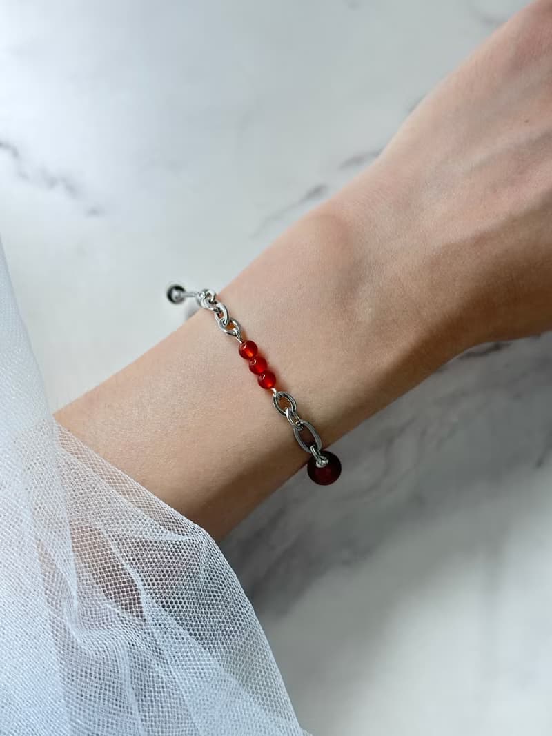 浪漫火族公主瑪瑙手鍊 - 醫療鋼/紅瑪瑙/金曜石