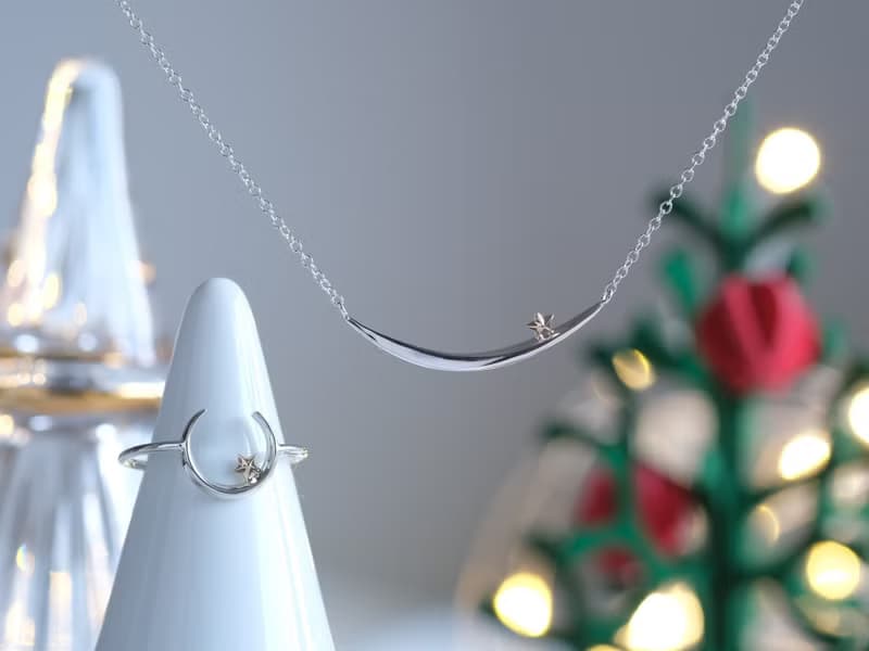 Næturslippur necklace　K10YG×silver925　月と星リング　シルバー×ゴールド