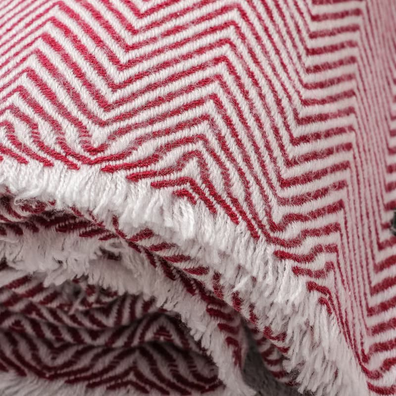 【毯子】喀什米爾羊毛大毯子/披肩 山形紋紅色 柔軟保暖