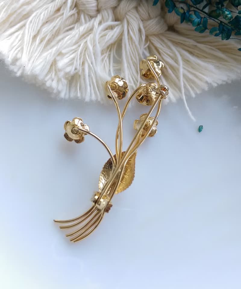 Vintage Jewelry 西洋古董飾品 金屬鍍金 立體 小玫瑰花束 別針