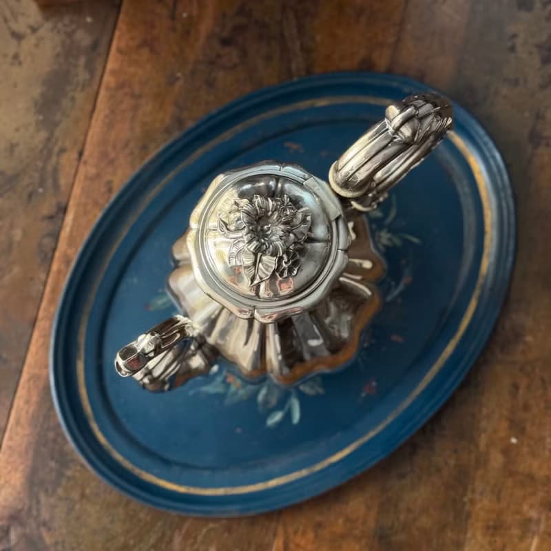 50666- 絕美法國拿破崙三世時期手工彩繪漆面金屬托盤Tole tray