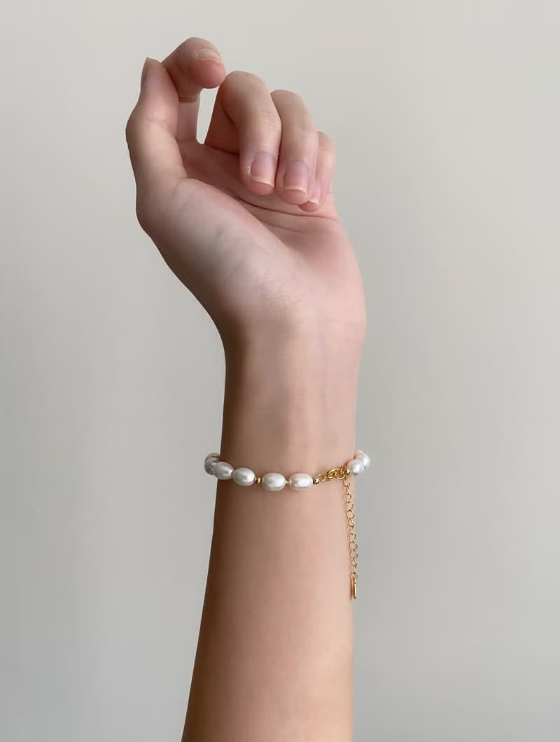 天然淡水珍珠手鍊 手串 白色米珠 不規規珍珠 925純銀手鏈款