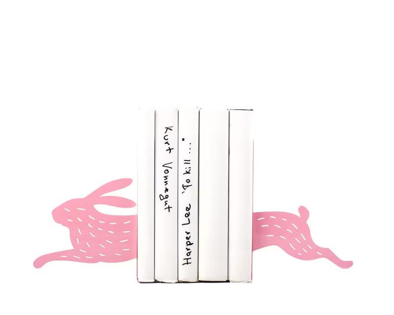 Metal bookends - Hare on the run Pink with stripes // Free shipping worldwide //
