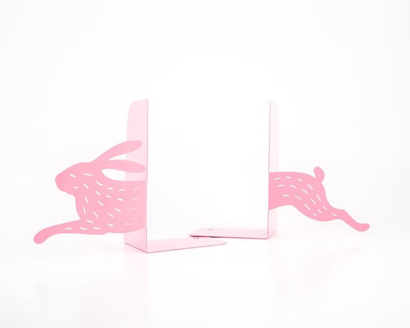 Metal bookends - Hare on the run Pink with stripes // Free shipping worldwide //