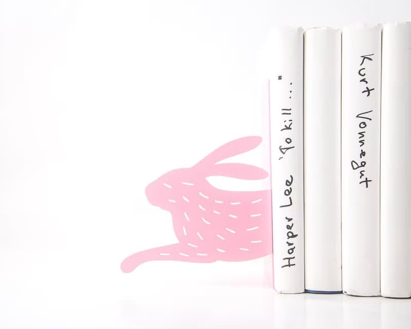 Metal bookends - Hare on the run Pink with stripes // Free shipping worldwide //