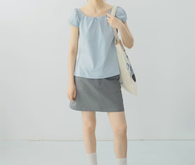【甜妹千金】法式復古/嬰兒藍棉麻/船型小衫