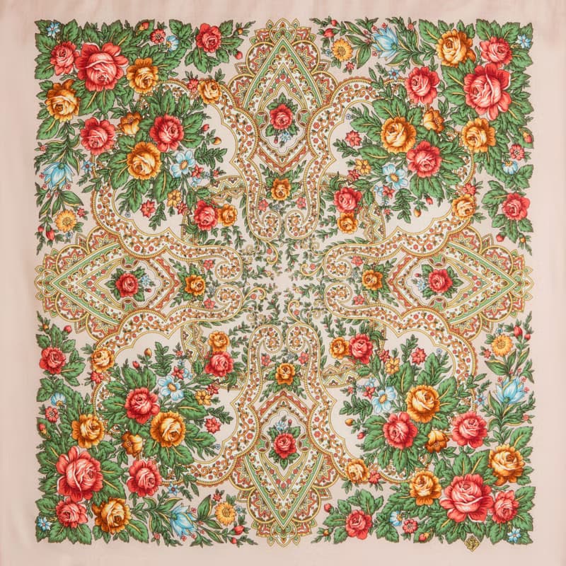 Authentic Pavlovo Posad Russian Shawl Scarf Soft 100% Wool 89x89 cm 1687-2