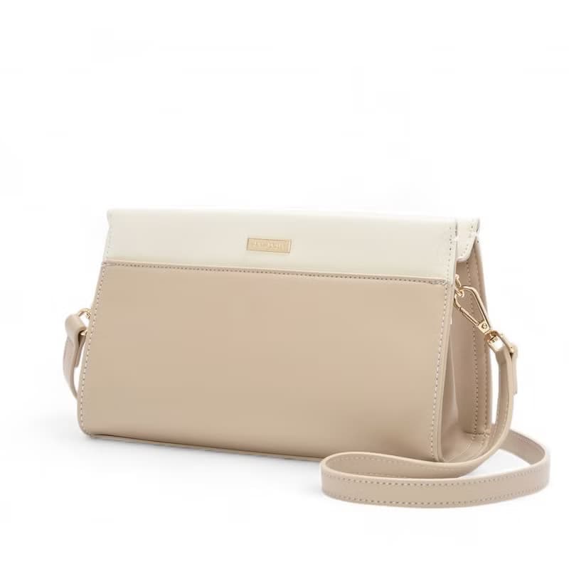 ANNA DOLLY 輕盈雙色斜背包 杏配白