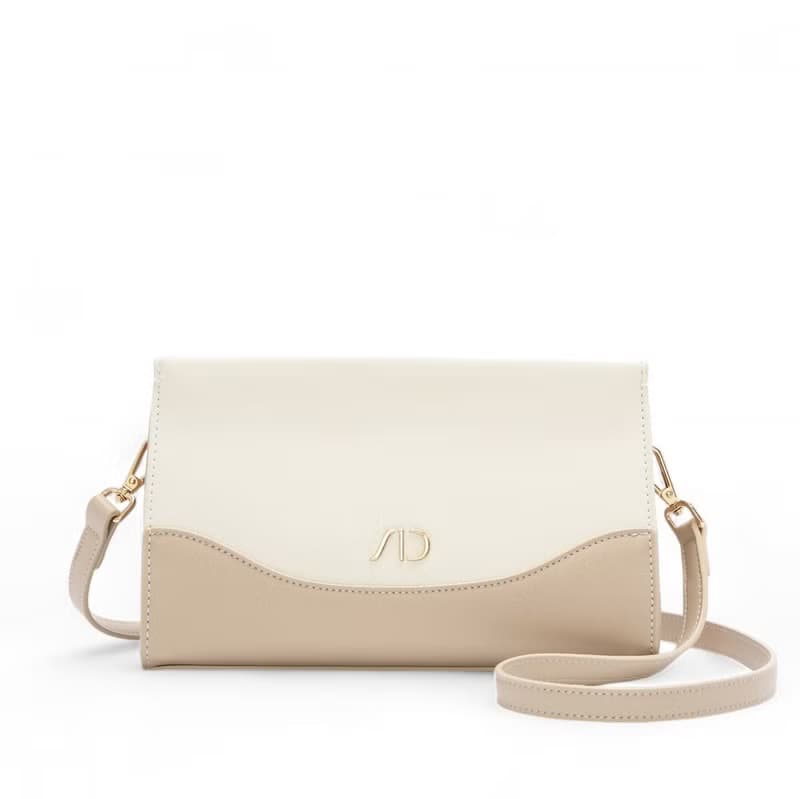 ANNA DOLLY 輕盈雙色斜背包 杏配白