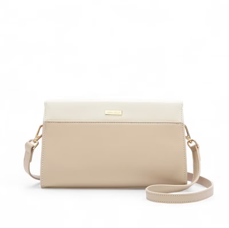 ANNA DOLLY 輕盈雙色斜背包 杏配白