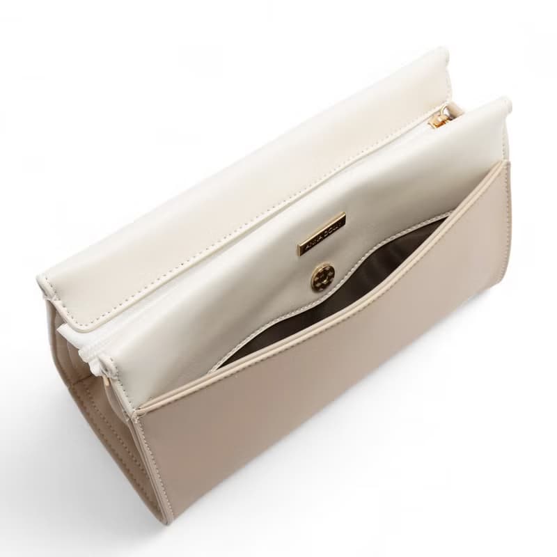 ANNA DOLLY 輕盈雙色斜背包 杏配白