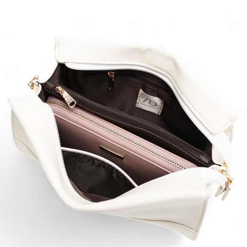 ANNA DOLLY 輕盈雙色斜背包 杏配白