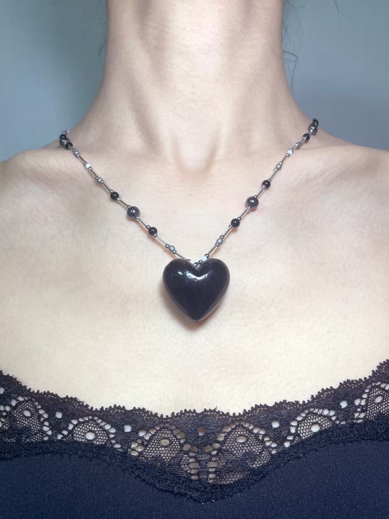 Sea Collection - 'Puffin' Glass Craft Heart Necklace