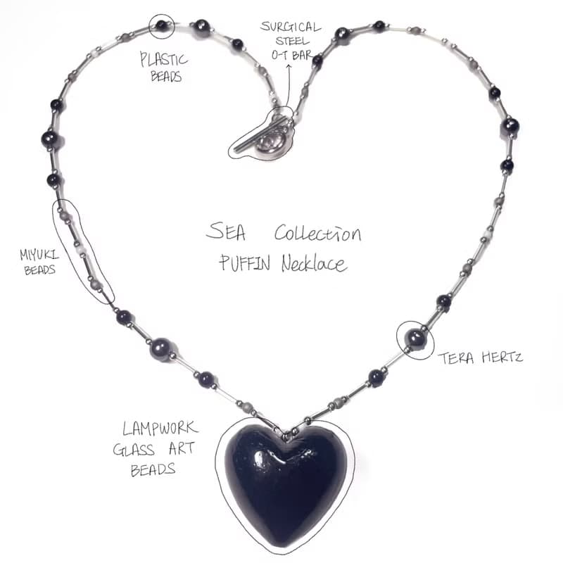 Sea Collection - 'Puffin' Glass Craft Heart Necklace