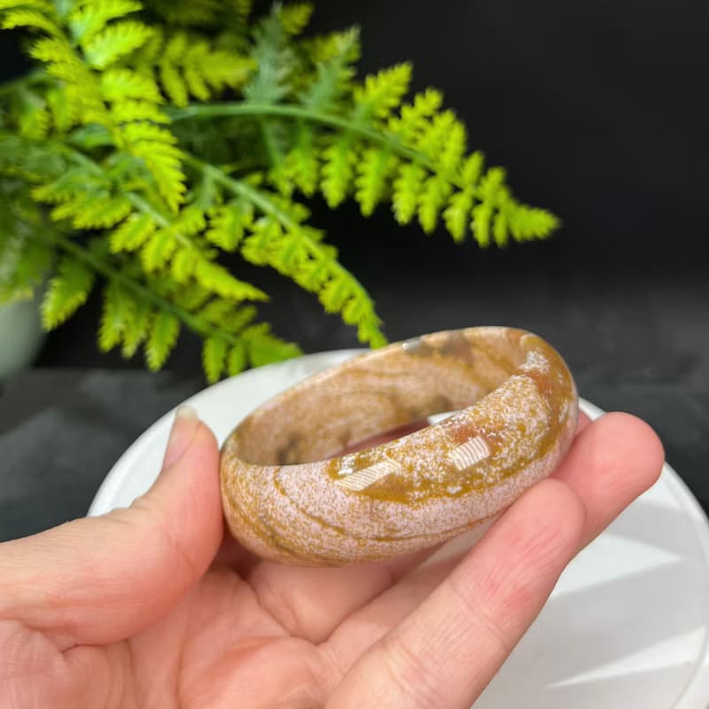 獨特海洋碧玉手鐲55MM 冰潤老料玉化異象玉髓手環 提升心靈感悟