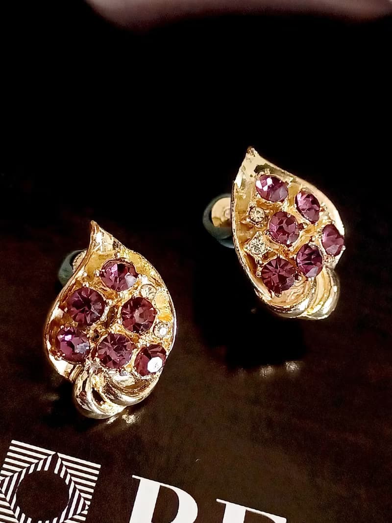 vintage jewelry  高雅紫萊茵葉型 夾式耳環