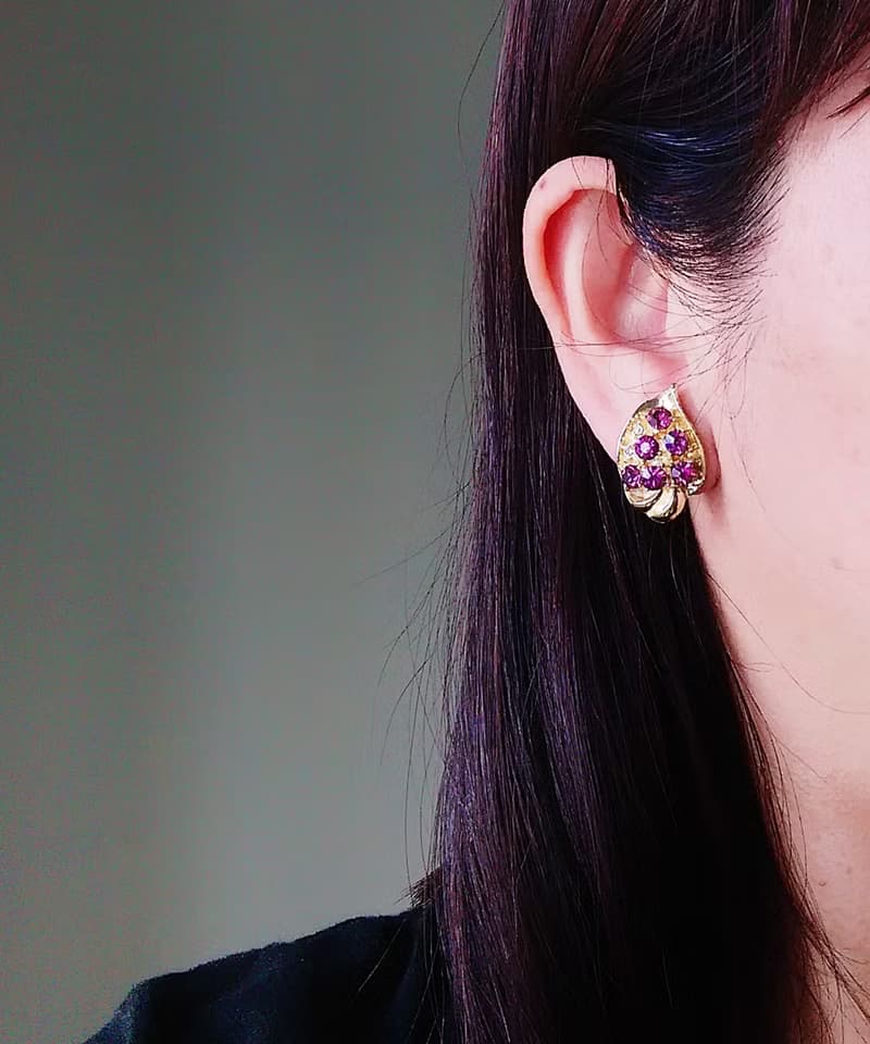 vintage jewelry  高雅紫萊茵葉型 夾式耳環