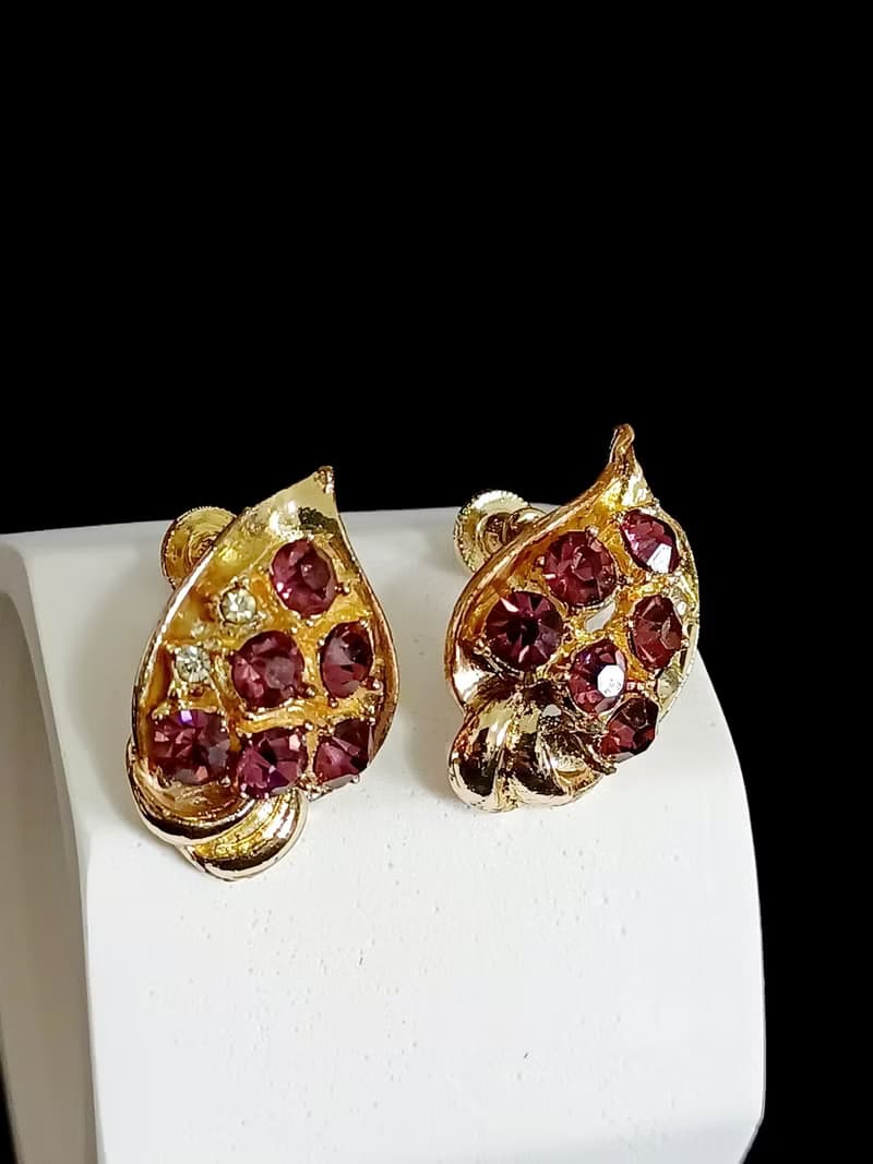 vintage jewelry  高雅紫萊茵葉型 夾式耳環