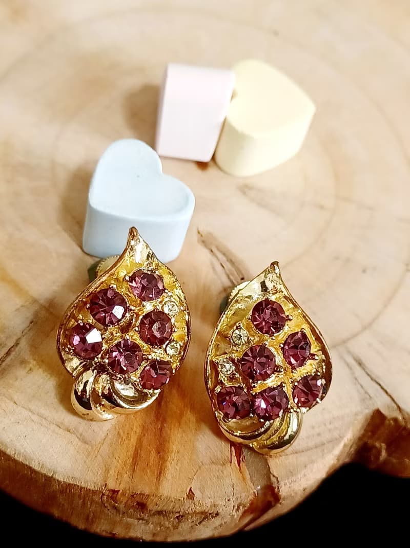 vintage jewelry  高雅紫萊茵葉型 夾式耳環
