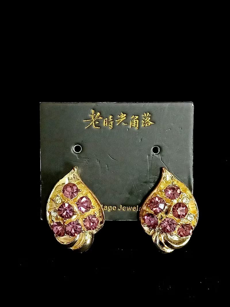 vintage jewelry  高雅紫萊茵葉型 夾式耳環
