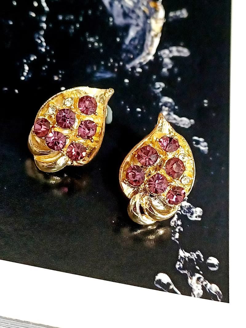 vintage jewelry  高雅紫萊茵葉型 夾式耳環