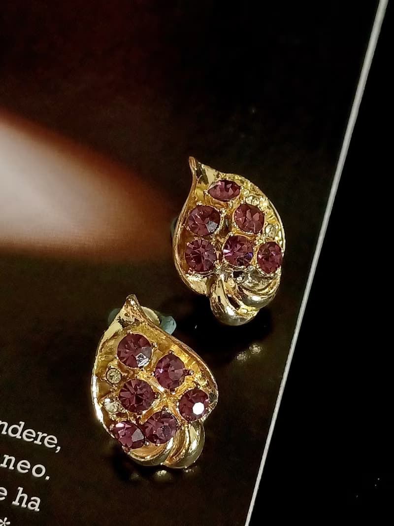 vintage jewelry  高雅紫萊茵葉型 夾式耳環