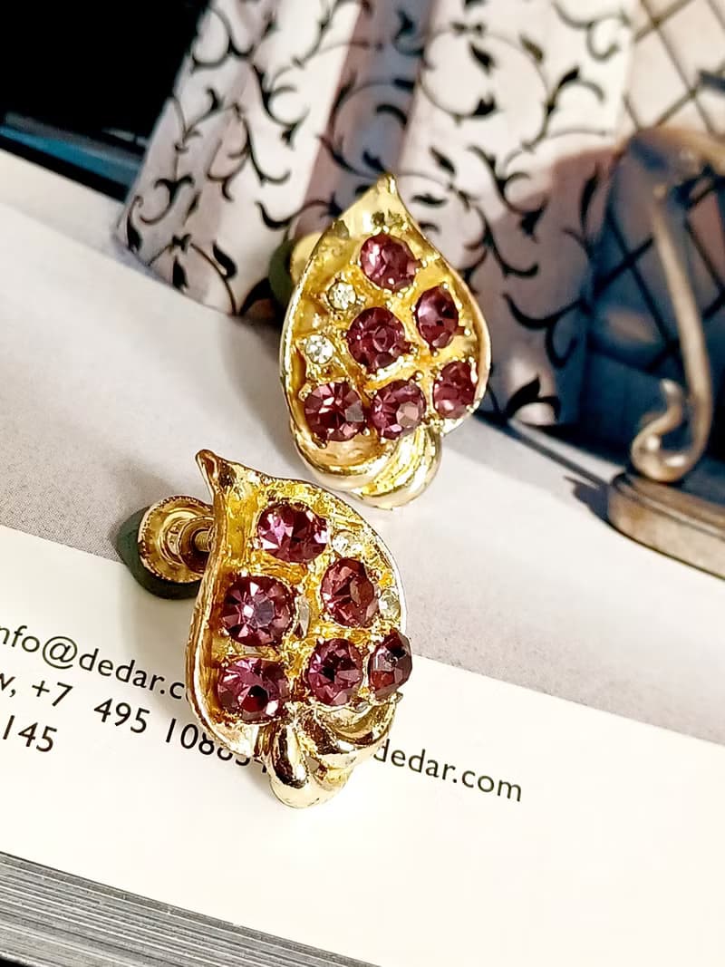vintage jewelry  高雅紫萊茵葉型 夾式耳環