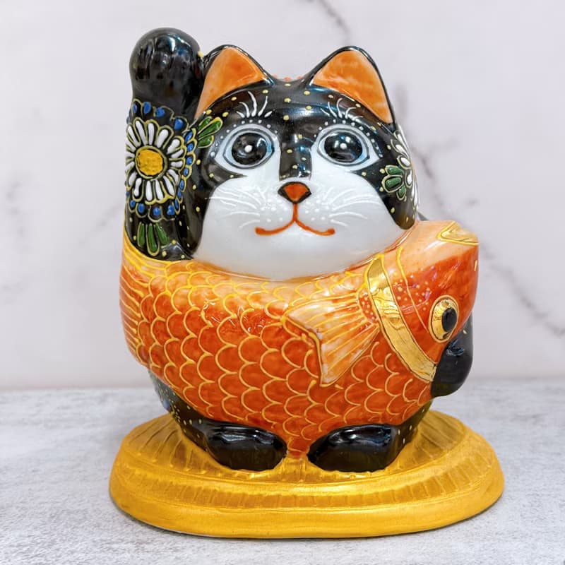 【黑鯛聚福】日本九谷燒招財貓 | 小判鯛持 - 黑盛