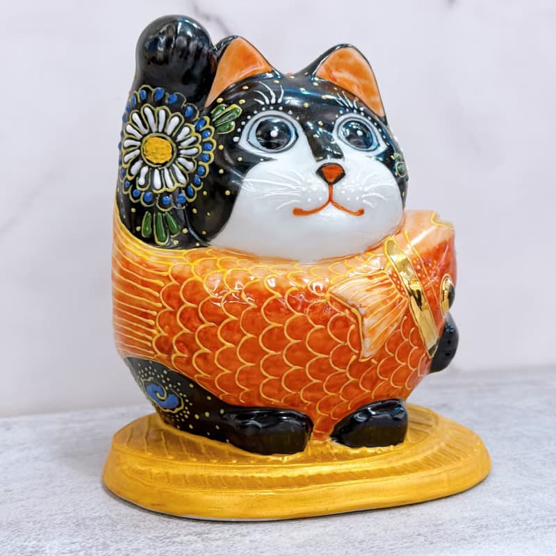 【黑鯛聚福】日本九谷燒招財貓 | 小判鯛持 - 黑盛