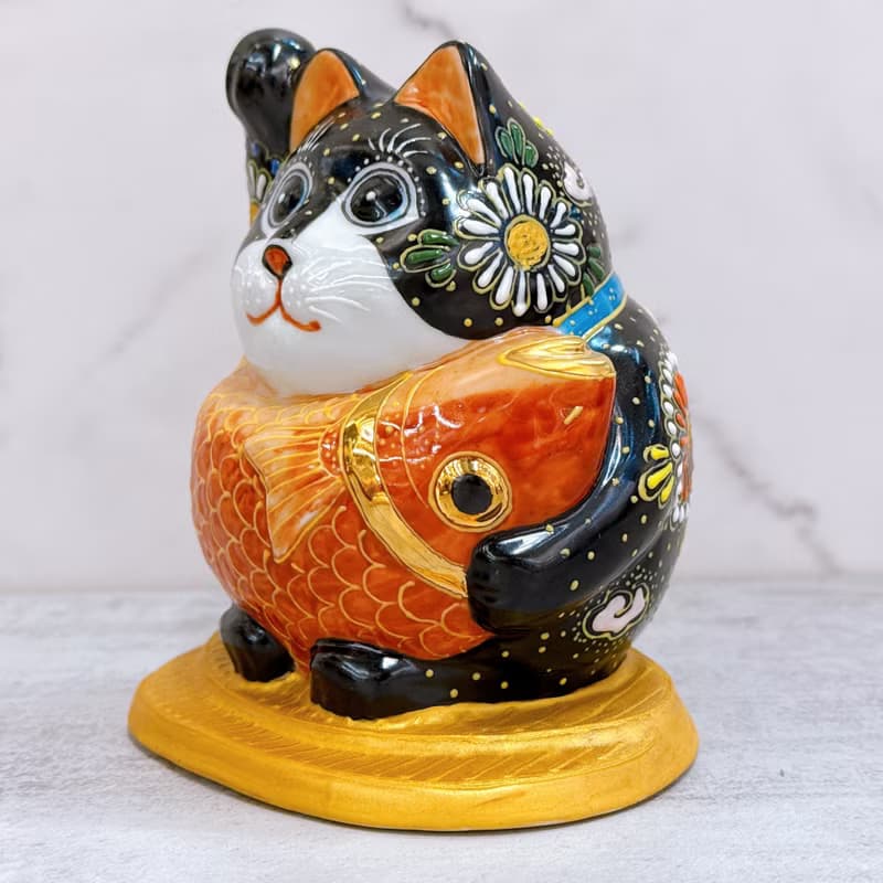 【黑鯛聚福】日本九谷燒招財貓 | 小判鯛持 - 黑盛