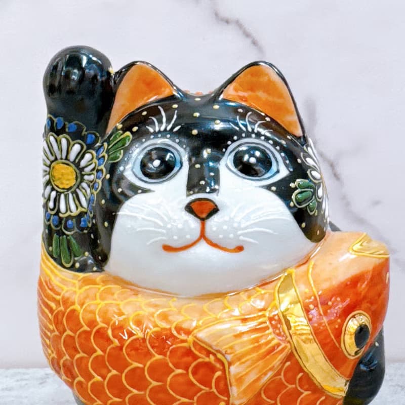 【黑鯛聚福】日本九谷燒招財貓 | 小判鯛持 - 黑盛