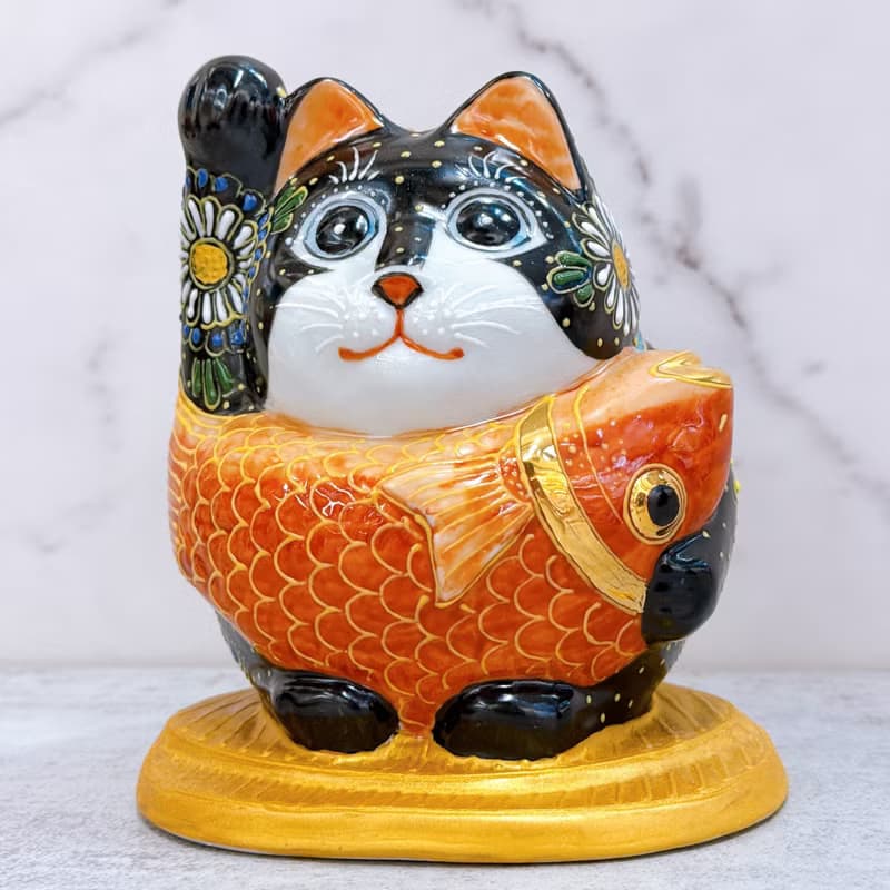 【黑鯛聚福】日本九谷燒招財貓 | 小判鯛持 - 黑盛