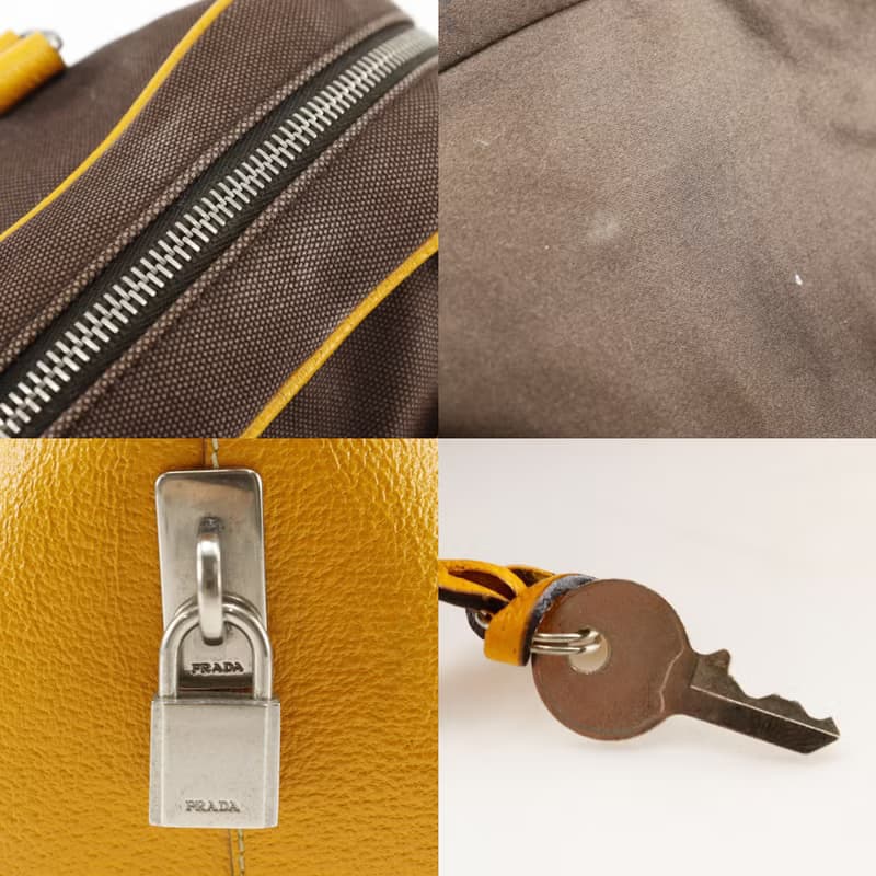 【日本直送】プラダ PRADA ミニボストン トートバッグ キャンバス 茶 レディース【中古】