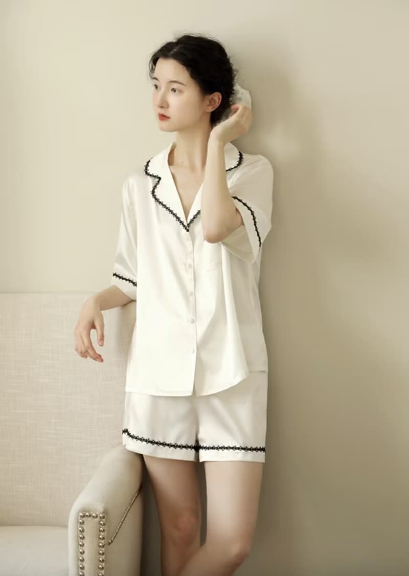 法式復古 品22姆米重磅真絲睡衣 輕奢家居服