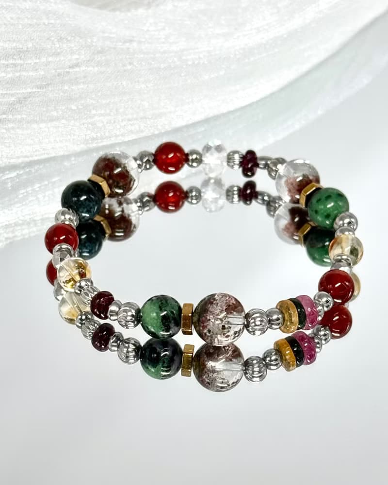 藏寶圖紅綠寶幽靈水晶手鍊 - /紅幽靈/紅綠寶/紅石榴/黃水晶