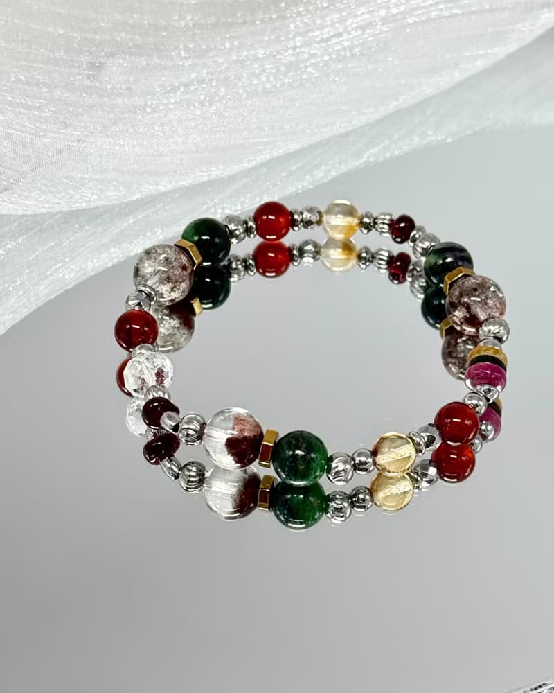 藏寶圖紅綠寶幽靈水晶手鍊 - /紅幽靈/紅綠寶/紅石榴/黃水晶