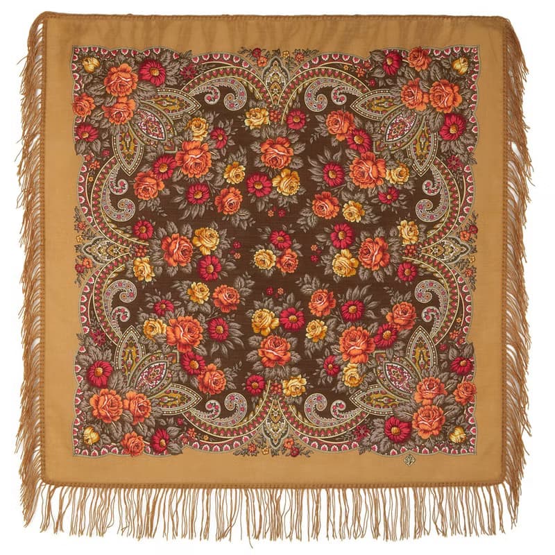 Authentic Pavlovo Posad Russian Shawl Scarf Soft 100% Wool 89x89 cm 1696-16