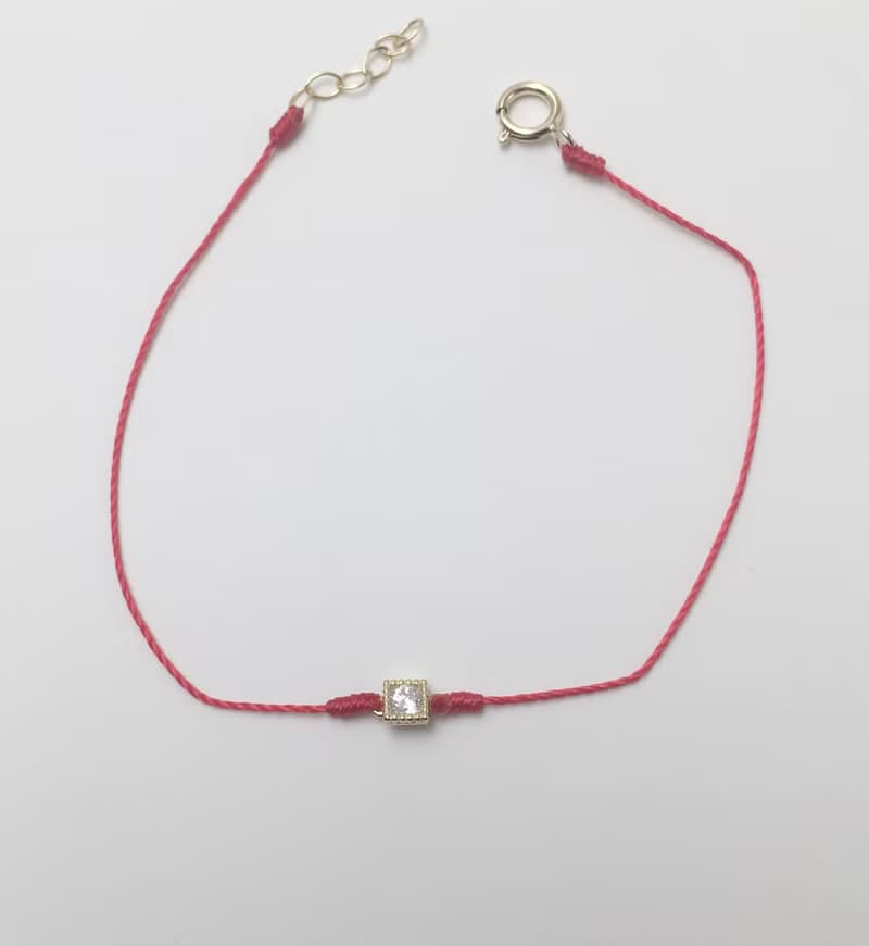 925純銀底鍍金 紅線手鍊 超小古典金色方鑽 鋯石 細繩 優雅 氣質