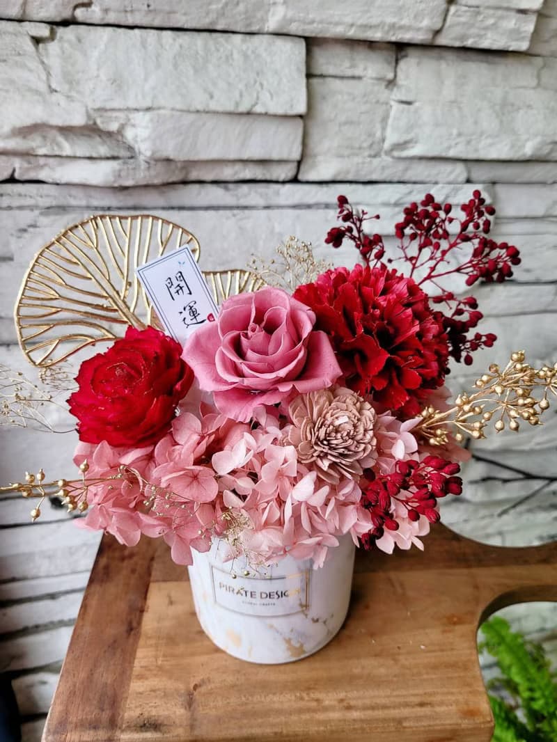 海藏設計 流金時刻。煙紅永生新年盆花  轉運盆栽