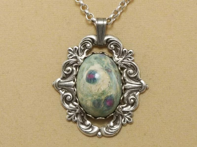 Mint Sage Green Ruby in Fuchsite Victorian Pendant Necklace Woman Jewelry Gift