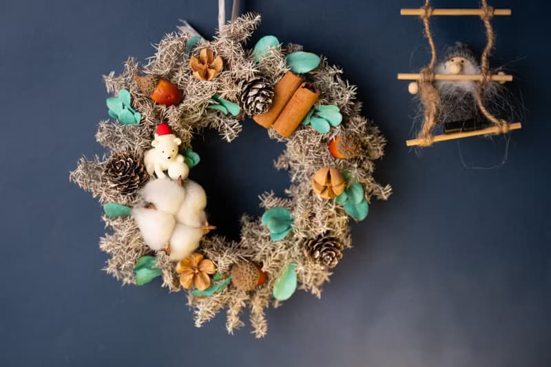 【聖誕裝飾x交換禮物】 永生雪松聖誕花圈 北歐極光版