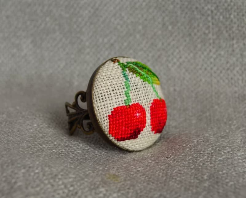 紅色櫻桃刺繡戒指花園情人送給她的現代波西米亞風首飾女士生日禮