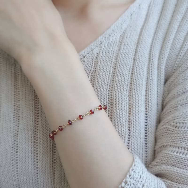 切面紅石榴石 14Kgf 包金 可調整手鍊