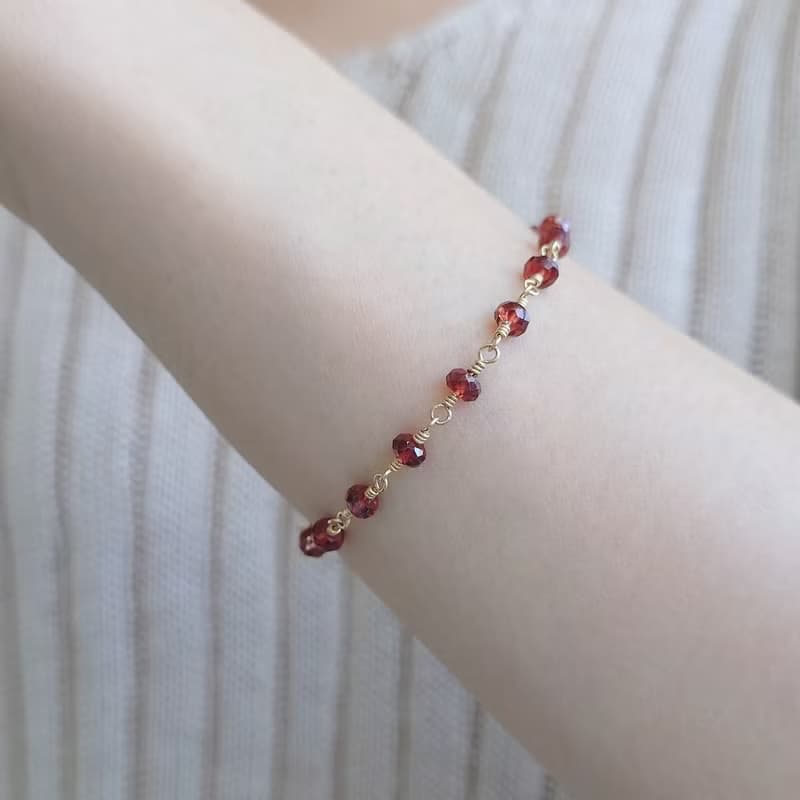 切面紅石榴石 14Kgf 包金 可調整手鍊