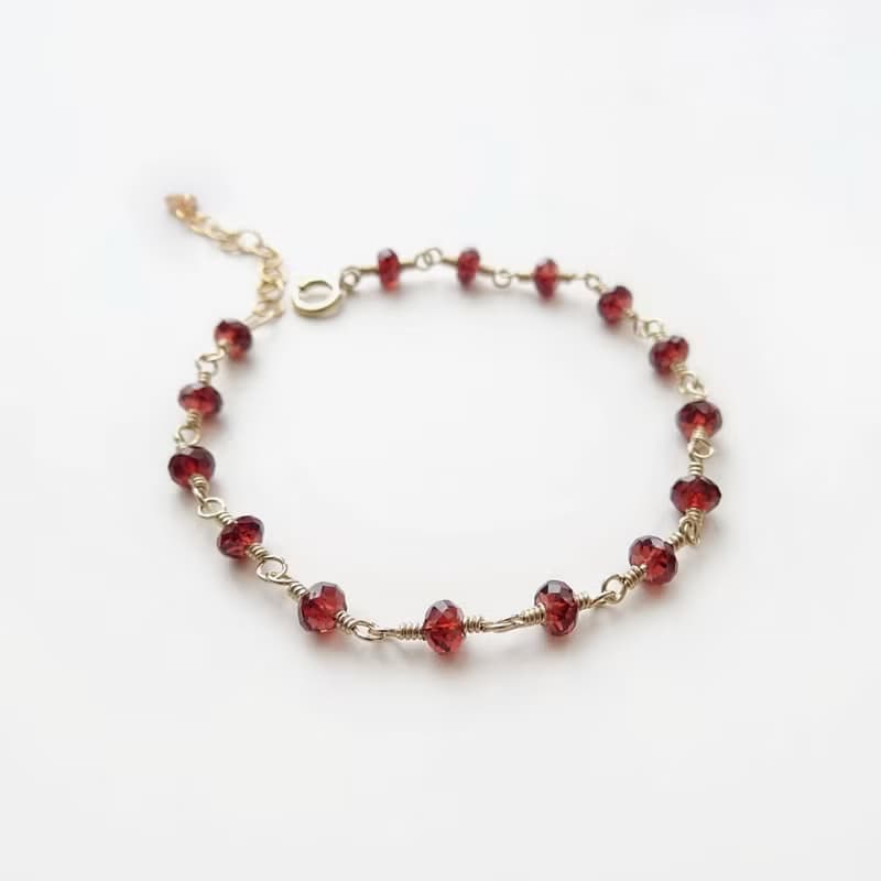 切面紅石榴石 14Kgf 包金 可調整手鍊